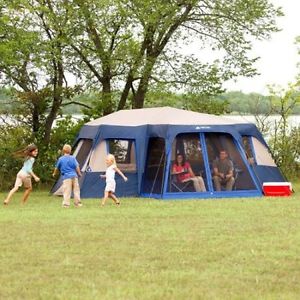 NEW Blue 18' x 16' Instant Cabin Tent W/Screen Room For 12 Person By Ozark Trail