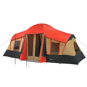 10 Person Cabin Tent Large Spacious 3 Family Room Canopy Porch Fits 3 Queen Beds