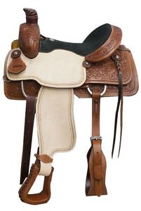 15", 16" , 17" Showman ® Argentina cow leather roper saddle with floral tooling