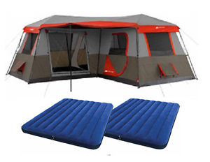 Cabin Tent w 2 Airbeds Bundle 16x16, 3 Rooms, 12 Person Family Camping Easy Camp