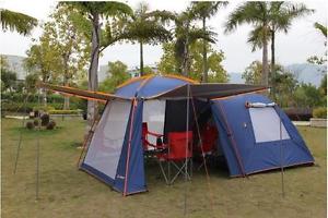 3-5 Person Waterproof Camp 1+1 Room Hiking Camping Family Large Tent Blue