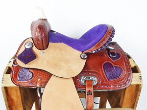 15" PURPLE OSTRICH HEART ROUGH OUT LEATHER WESTERN BARREL HORSE SADDLE TACK