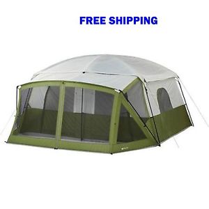 12-Person OUTDOOR CABIN TENT Screen Porch Room Family Shelter House Camp Green