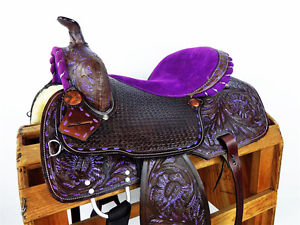 15" PURPLE SUEDE WESTERN BARREL RACING LEATHER TRAIL COWBOY HORSE SADDLE TACK