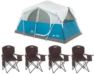 Coleman Echo Lake 6 Person Fast Pitch Cabin Tent w/ Camping Chairs