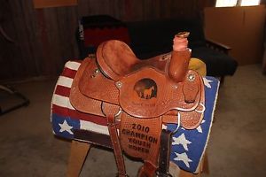 14" FQHB Custom Made Trophy Team Roping Saddle Excellent Used Condition