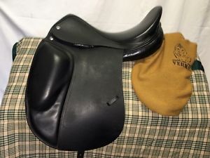 Verhan Oydssey Dressage Saddle, 17.5, Medium Wide, Black Buffalo, Wool Flocked
