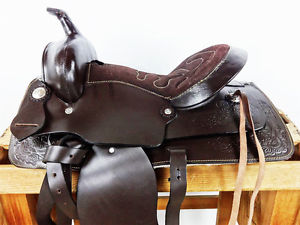 15" BROWN WESTERN HORSE COWBOY BARREL TRAIL RANCH TOOLED LEATHER SADDLE TACK