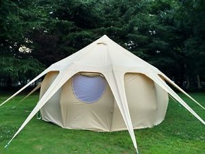 Cotton Canvas 4m Bell Tent Beige Color Pumpkin Tent Outdoor Family Camping Tent