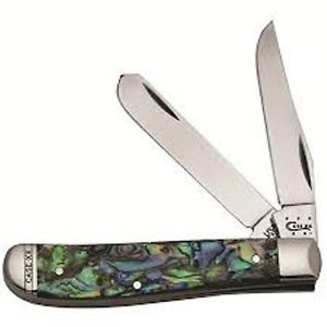 Case 12010C Mini Trapper Folding Knife Clip/Spey Blades Abalone Handle 3.5"