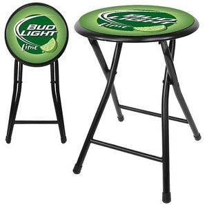 Trademark Global Bud Light Lime Cushioned Folding Stool in Black. Free Delivery