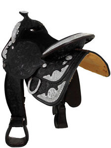 BLACK EQUESTRIAN SHOW SADDLE ECO LEATHER 15-18 INCHES WITH TACK SET