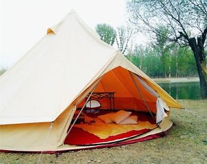 3M/9.8ft Diameter Canvas Bell Tent Outdoor Famliy Camping Beige Bell Tent