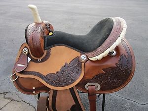16 BARREL RACING SHOW PLEASURE TRAIL FLORAL TOOLED LEATHER WESTERN HORSE SADDLE