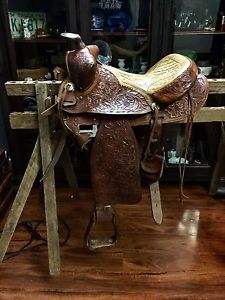 Vintage Tex Tan of Yoakum Hereford Brand Vintage Western Roping Saddle 15" Seat