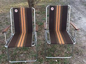 2 vintage folding Airstream Zip Dee Lawn  patio Chairs Camping RV Lounge