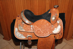 Beautiful 15" Kathy's Custom Hand Tooled Western Show Saddle  Used 1X SILVER!!!!