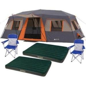 12 Person 3 Room Instant Cabin Tent 2 Airbeds 2 Chairs Included No Assembly New