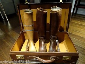 1920s English RIDING BOOTS +FORMS +LEATHER SUITCASE equestrian GENTLEMAN HUNTING
