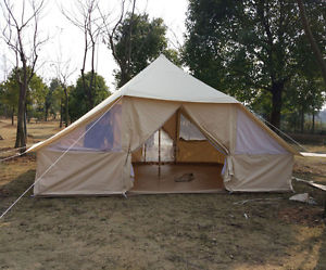 5x4m Canvas Bell Tent Luxury Camping Tent for Family Safari Glamping Tent