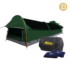 New Double Camping Canvas Swag Tent Green with Air Pillow