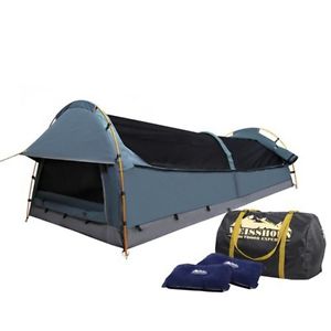 New Double Canvas Camping Swag Tent Navy with Air Pillow