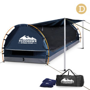 New Double Camping Canvas Swag with Mattress and Air Pillow - Blue