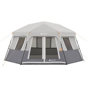 8 Person Cabin Tent Instant Hexagon Family Base Hiking Camping Rest Shelter Gray
