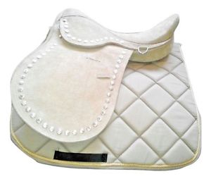 LaZeen Polo Saddle Ivory Leather Quilted Suede Horse Equestrian Nailhead Riding