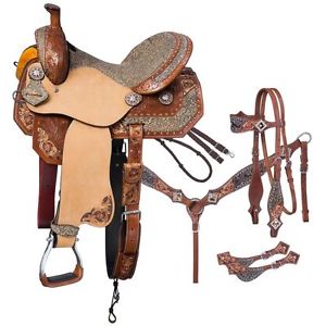 Tough-1 Jameson Collection 5 Piece Saddle Package 15" Brown Tooled Leather