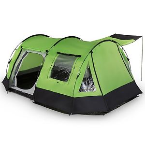 4 Person Tent Tunnel Group Family 3 Entrances Mosquito Netting Waterproof Green