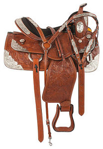Tan colour on Western leather show saddle 17'' with acessories