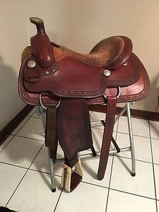billy cook roping saddle with diamond wool pad breast collar bridle girth