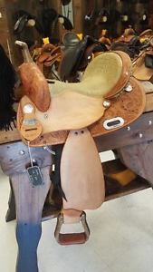 Double C Western Saddle, size: 14", 02, Barrel Saddle, Chestnut / Honey gator