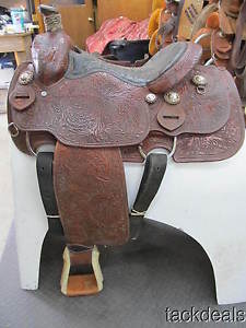 Stran Smith Custom Ammerman Roping Saddle Lightly Used 14" Fully Tooled LOOK!!