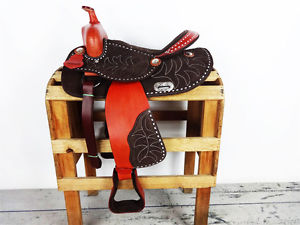 15" BROWN LEATHER SUEDE BUCK STITCH WESTERN RODEO BARREL TRAIL HORSE SADDLE TACK