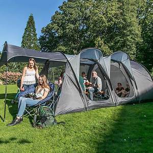 skandika Korgen 4 Man Family Tunnel Tent Sun Canopy Sewn-in Floor Grey New