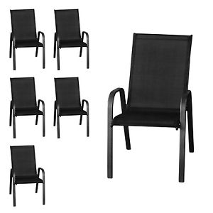 Gartenstuhl Stapelstuhl Komfort Textilenbespannung Gartenmöbel Schwarz 6er Set