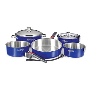 Magma Nestable 10 Piece Stainless Steel Cookware - Cobalt Blue Mag-A10-360L-CB