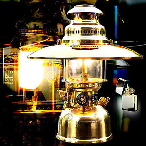 PETROMAX HK500 Starklichtlampe - messing pol. mit Schirm + GRATIS-Feuerz. +/- Öl