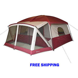 12-Person OUTDOOR CABIN TENT Screen Porch Room Family Shelter House Camp Red New