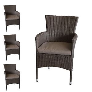 4x Rattansessel stapelbarer Gartensessel Stapelstuhl Polyrattan braun + Polster