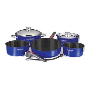 Magma Nestable 10 Piece Teflon Stainless Steel Cookware - Cobalt Blue Mag-A10-3
