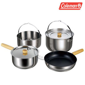 New Coleman 3 Layer Stacking Cooker Set Large Pot Pan Stainless Aluminium Kopel