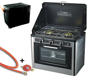 Gaskocher 2 flammig Campingkocher mit Backofen mit Deckel Ofen Gasgrill Gasherd