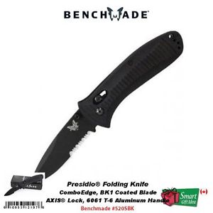 Benchmade Presidio Knife, AXIS Lock Black ComboEdge 6061 T-6 Alum Handle #520SBK