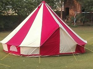 5m Metre GlampTex RC 500- Ultimate Red & Cream Bell tent- Zipped-in- Groundsheet