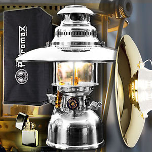 PETROMAX HK500 Starklichtlampe - mess. poliert/verchromt +/- Schirm, Tasche, Öl