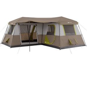 Ozark Trail Deluxe 12-Person 3-Room Instant Easy Pop-Up Cabin Tent, Brown NEW