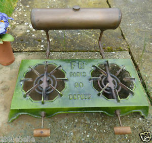vintage French enamel camping STOVE bio ethanol brass tank heater hob FB Paris